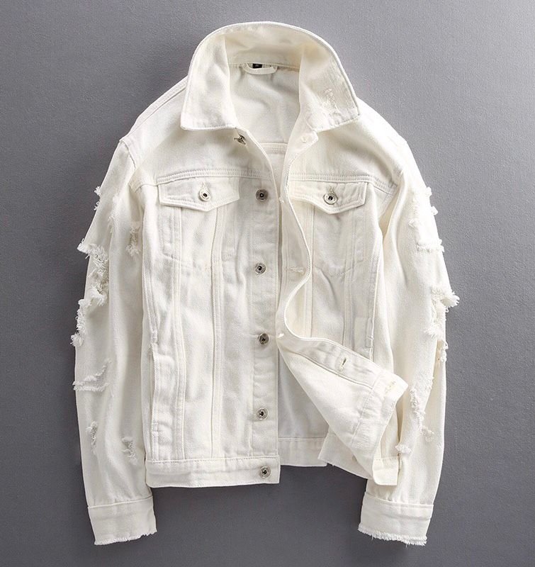 Best Oversized Denim Ripped Jacket in White For Men | JUAJEANS ...