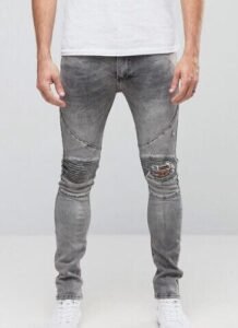 Distressed Skinny Biker Jeans Factory Grey Motorcycle Pants Vendor