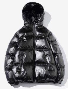 Mens Black Shiny Down Jackets Maker for Men Puffer Coats Custom Down Jacket Wholesale