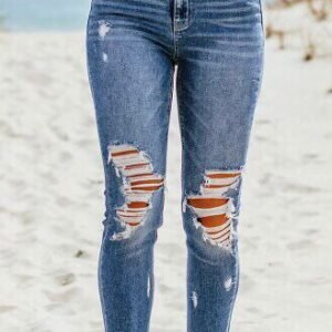 Hot Design Distressed Fray Hem Skinny Jeans Suppliers For Wholesale