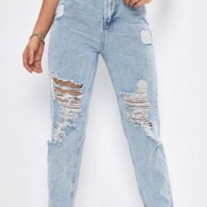 Fashionable Distressed Mom Jeans Supplier Mom Fit Pant