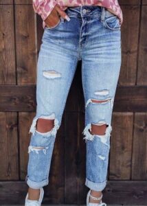 Women Slim Fit Custom Ripped Jeans Supplier OEM Damaged Jeans Manufacturer