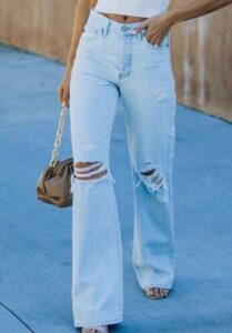 Women Wide Leg Jeans Ripped Jeans Factory Destroyed Jeans Manufacturer Custom Made