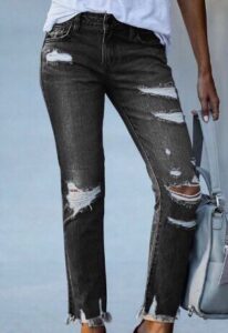 Women's Black Ripped Skinny Jeans Supplier Wholesale Destroyed Jeans Manufacturer