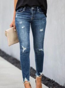 Fashion Women Ripped Jeans Suppliers Blue Washed Destroyed Jeans Manufacturer OEM