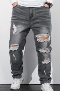 Best Men's Ripped Jeans Producer Grey Destroyed Jeans Manufacturer in China