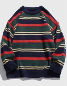Mens Stylish Vintage Stripe Patchwork Sweater Manufacturer in China
