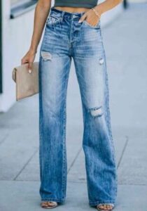 Mid Blue Women's Ripped Jeans Manufacturer in China Distressed Jeans Supplier Wholesale