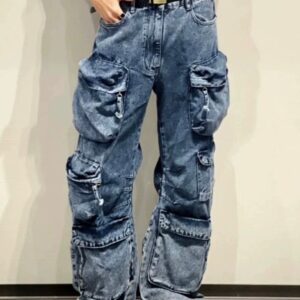 Men's Snow-washed Hip Hop Jeans Best Multi Pocket Jeans Manufacturer Near Me