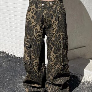 Mens Leopard Print Multi Pocket Jeans Supplier OEM Hip Hop Jeans For Men