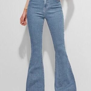 Mid Blue High Waist Jeans Manufacturers For Women's Wholesale High Waisted Pants