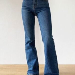 Women's Blue Flare High Waisted Jeans Manufacturer China High Rise Trousers For Women