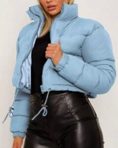 Hot Baby Blue Cropped Puffer Jacket from Custom Jackets Supplier For Outwear