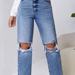 Washed Blue High Waisted Jeans Factory China High Waist Pant For Women